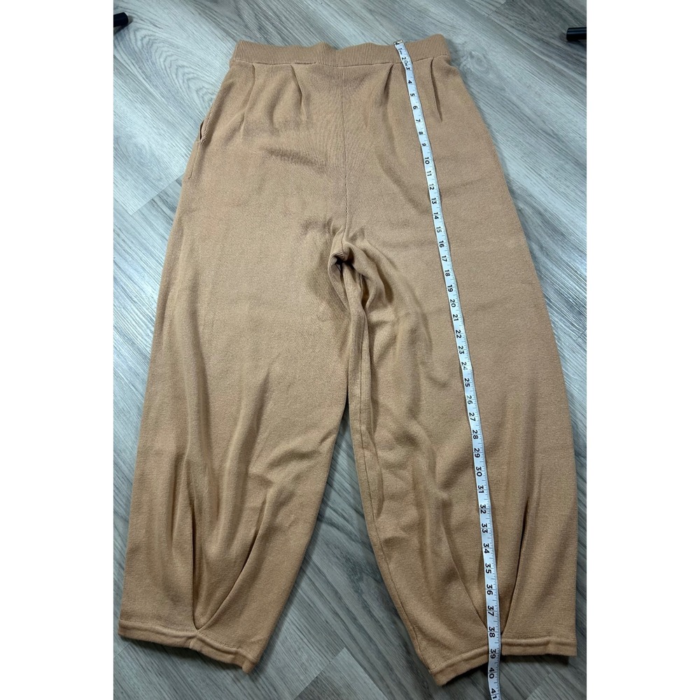 Tan 100% Cotton Knit Wide Leg Lantern Pants High Waist Pleated xlarge - Picture 6 of 7